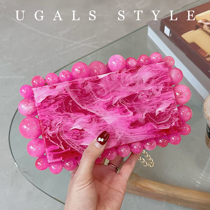 Luxury Bags On Sale - Lüks Tasarımcı Boncuklu Çizgili Akrilik Kare
